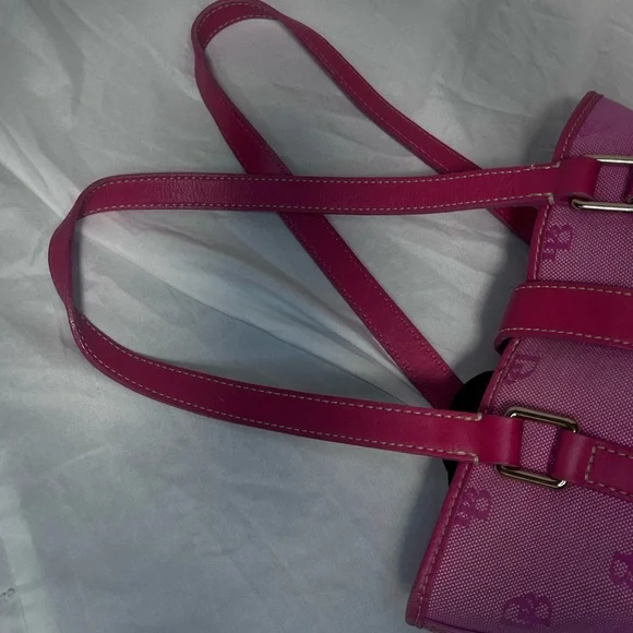 Vintage Dooney Bourke  North South bright pink logo bucket bag leather trim EUC - Picture 7 of 14
